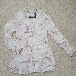 Tangerine NYC silky floral button back designer women's blouse size Medium
